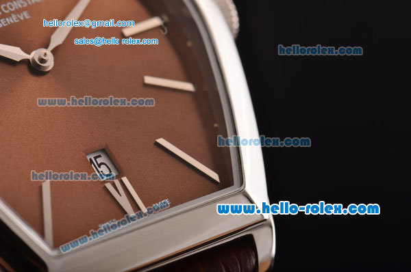 Vacheron Constantin Malte Miyota OS2035 Quartz Steel Case with Brown Leather Strap Brown Dial Stick Markers - Click Image to Close